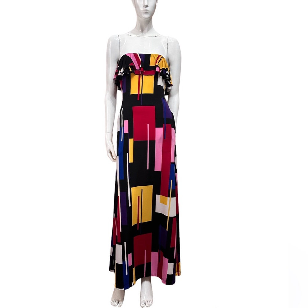 Designer Color Lump Print Line Red Dress Size XS